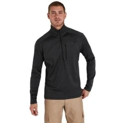 Berghaus Men's Spitzer Half Zip Fleece Jet Black / Grey Pinstripe