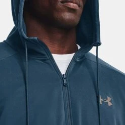 Under Armour Men's Fleece® Full-Zip Hoodie Petrol Blue / Pewter -Featured Sports Equipment Store v5 1373357 437 hood